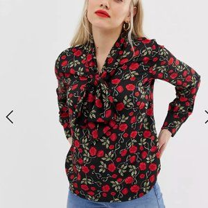 ASOS Glamorous Pussybow Blouse in Vintage Rose Print
